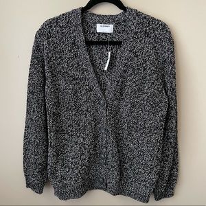 NWT Large black and white marl cardigan. Grandpa sweater gray with buttons
